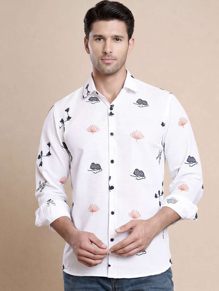 men printed long sleeve regular fit casual shirt