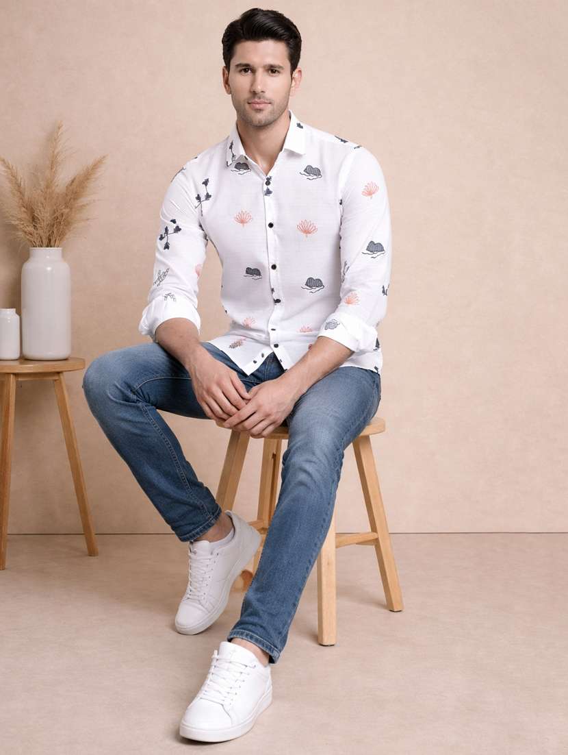 men printed long sleeve regular fit casual shirt - 22328593 -  Standard Image - 3