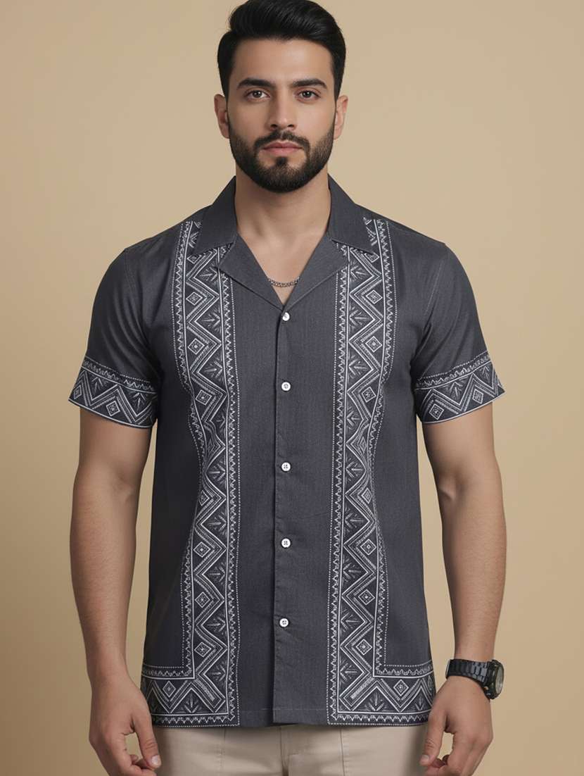 men printed short sleeve regular fit casual shirt