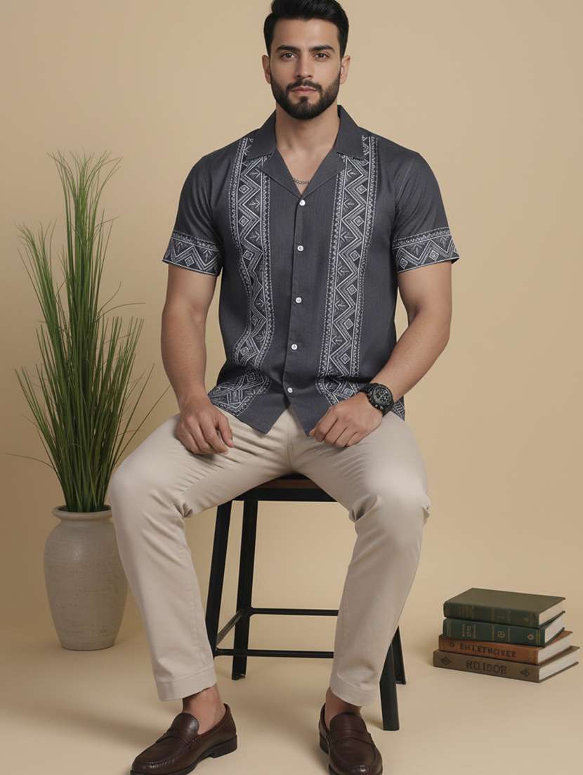 men printed short sleeve regular fit casual shirt - 22328600 -  Standard Image - 3