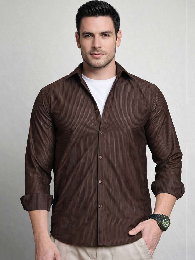 men striped long sleeve regular fit casual shirt
