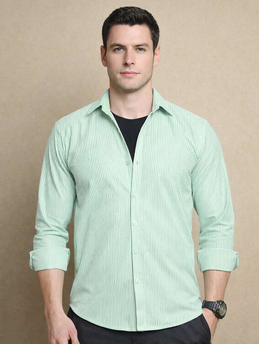 men striped long sleeve regular fit casual shirt
