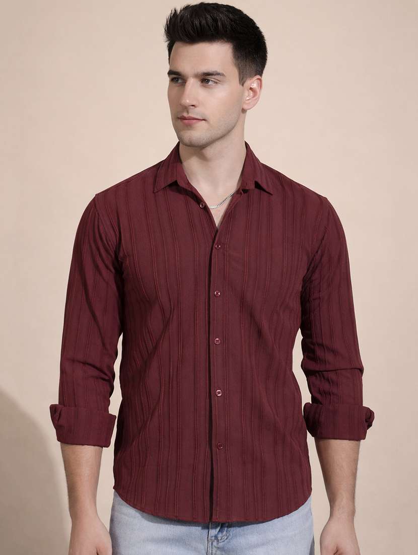 men striped long sleeve regular fit casual shirt