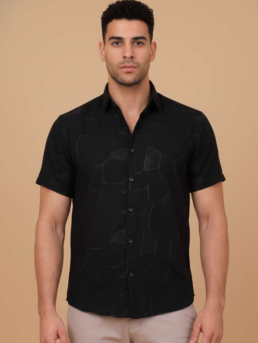 men geometric short sleeve regular fit casual shirt