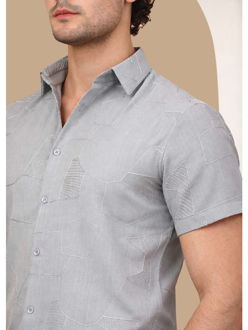 men geometric short sleeve regular fit casual shirt - 22328624 -  Standard Image - 3