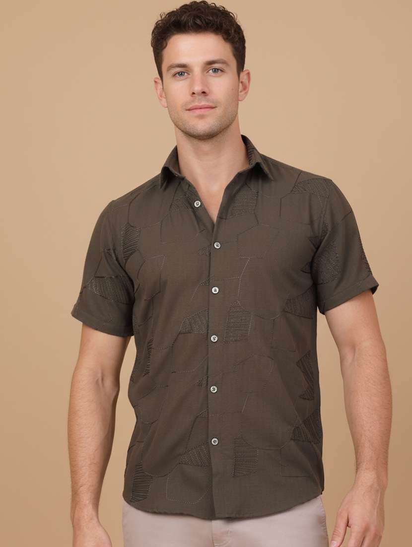 men geometric short sleeve regular fit casual shirt