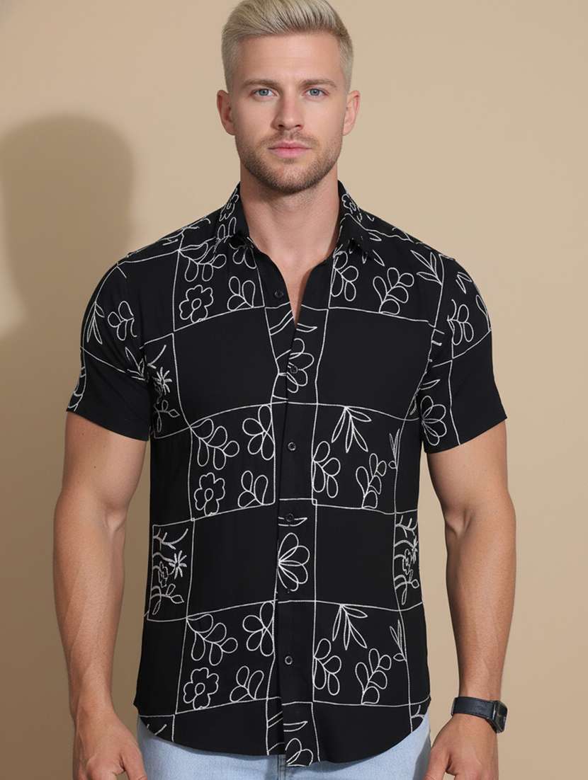 men printed short sleeve regular fit casual shirt