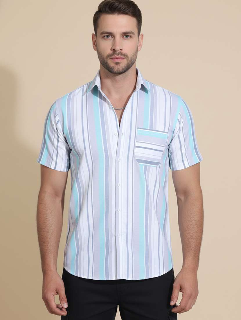 men striped short sleeve regular fit casual shirt