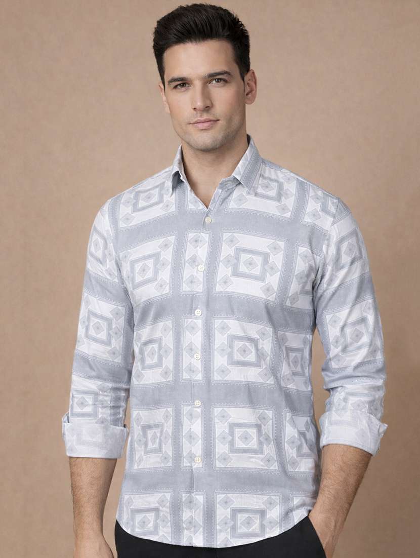 men printed long sleeve regular fit casual shirt