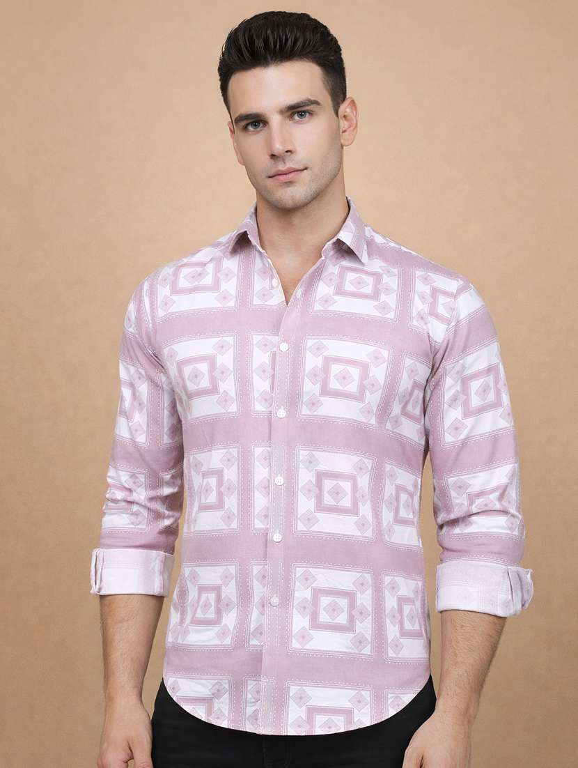 men printed long sleeve regular fit casual shirt