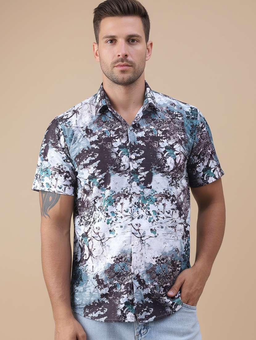 men abstract short sleeve regular fit casual shirt