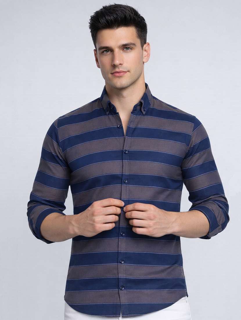 men striped long sleeve regular fit casual shirt