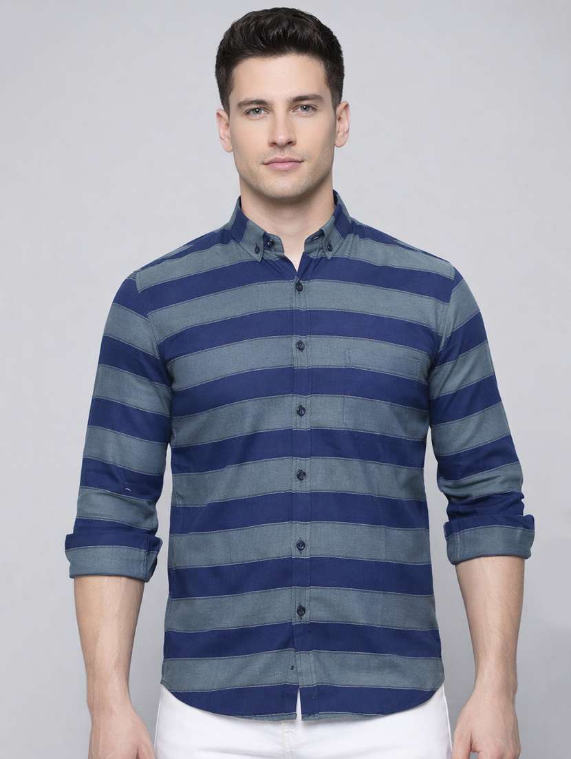 men striped long sleeve regular fit casual shirt
