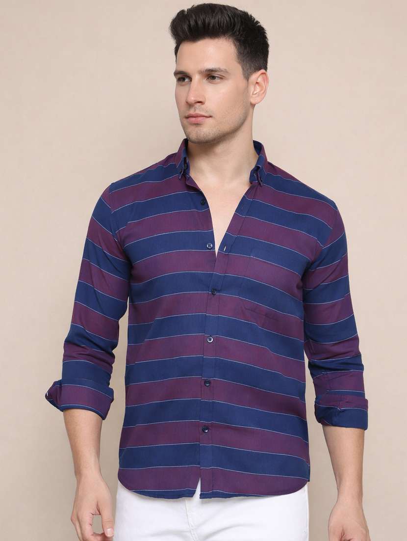 men striped long sleeve regular fit casual shirt