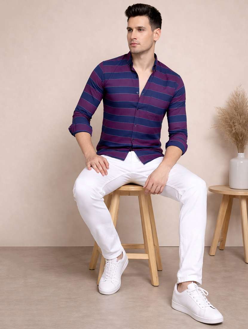 men striped long sleeve regular fit casual shirt - 22328644 -  Standard Image - 3