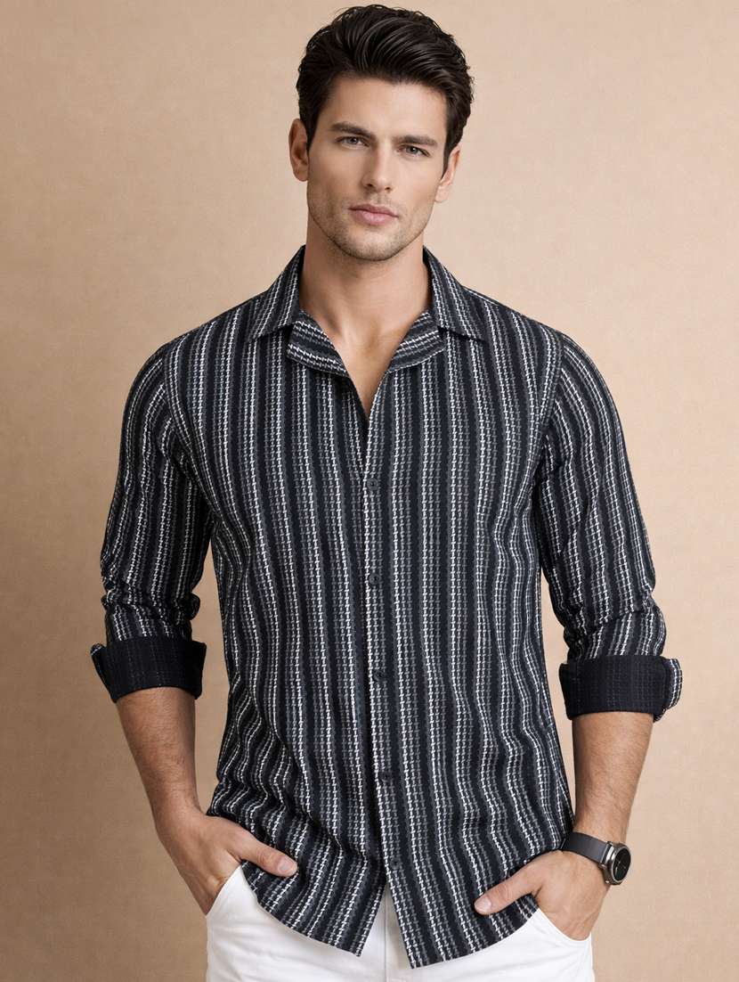 men printed long sleeve regular fit casual shirt