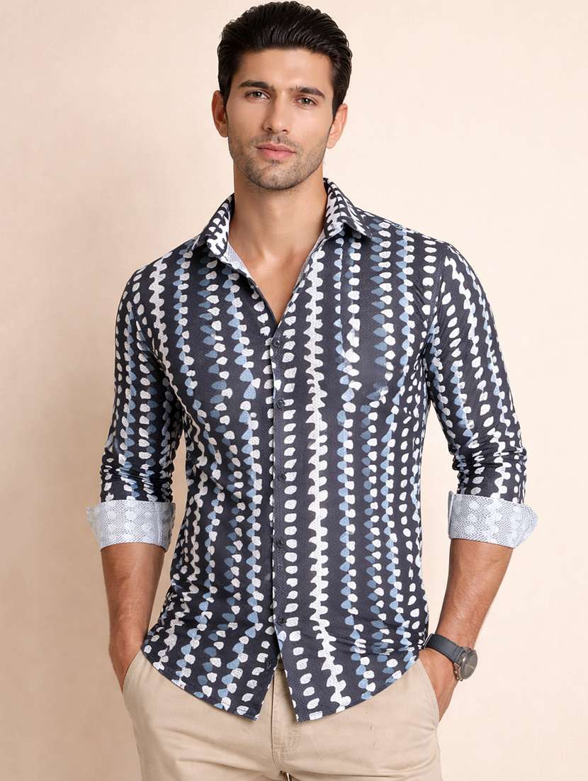 men printed long sleeve regular fit casual shirt