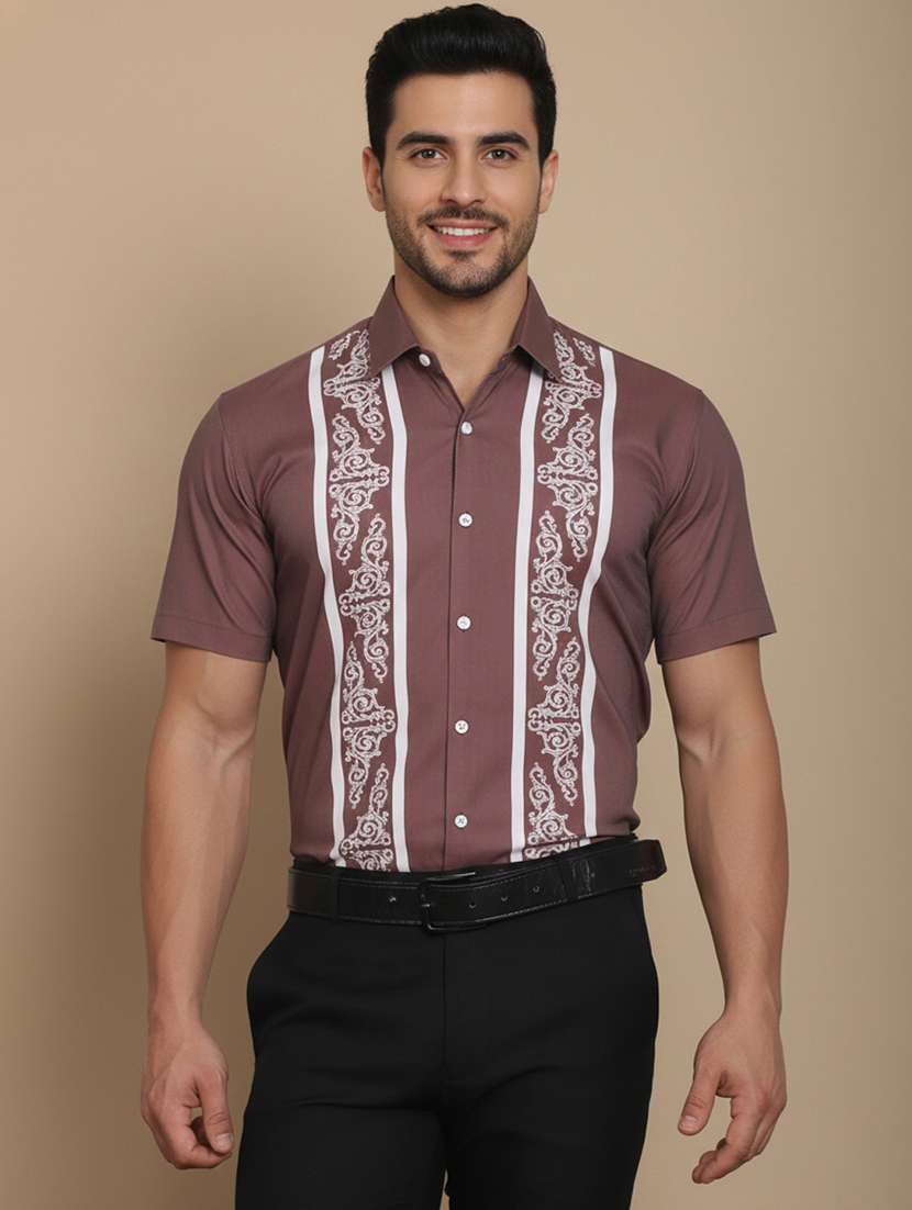 men printed short sleeve regular fit formal shirt