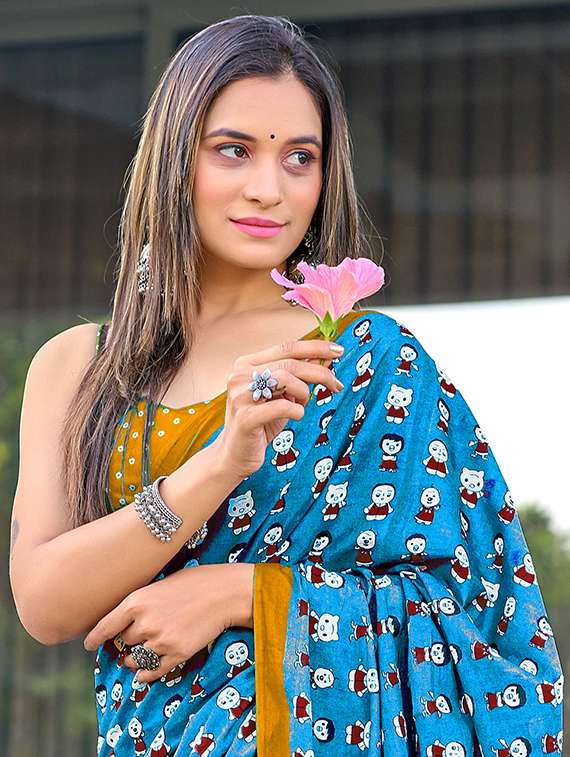 women printed casual wear saree with blouse - 22328696 -  Standard Image - 3