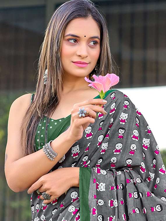 women printed casual wear saree with blouse - 22328698 -  Standard Image - 3