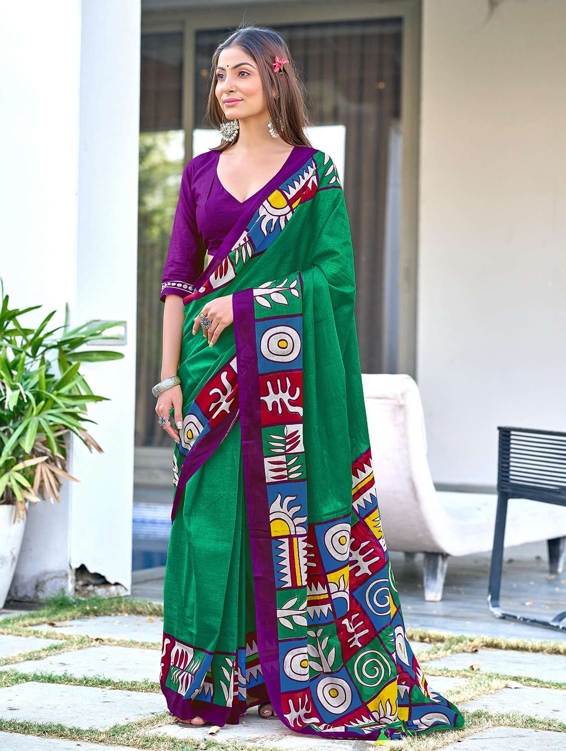 women printed casual wear saree with blouse