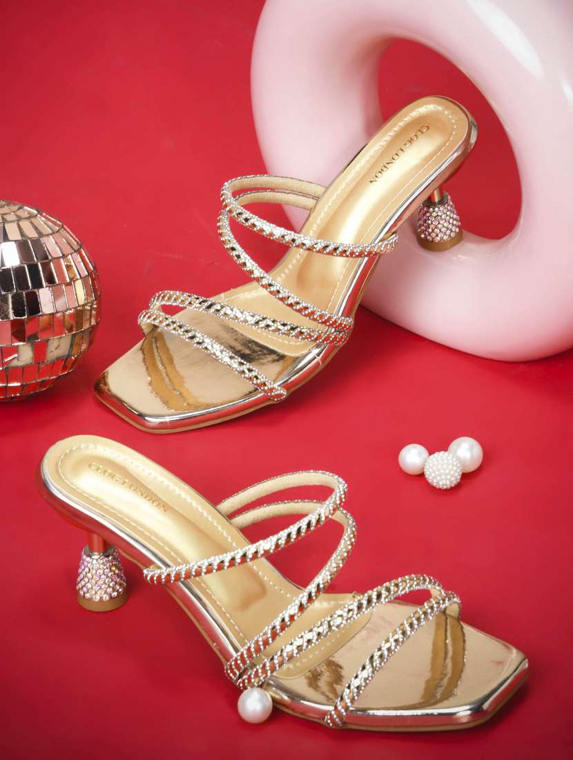 women gold slip on sandal