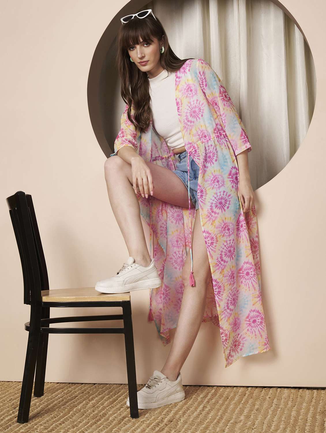 women printed three quarter sleeve long shrug - 22328806 -  Standard Image - 5