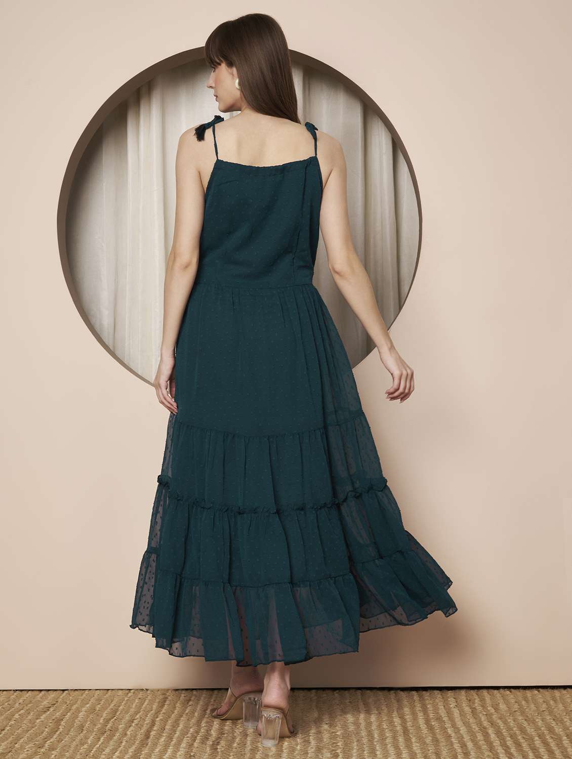 women solid shoulder strap tiered dress - 22328808 -  Standard Image - 3