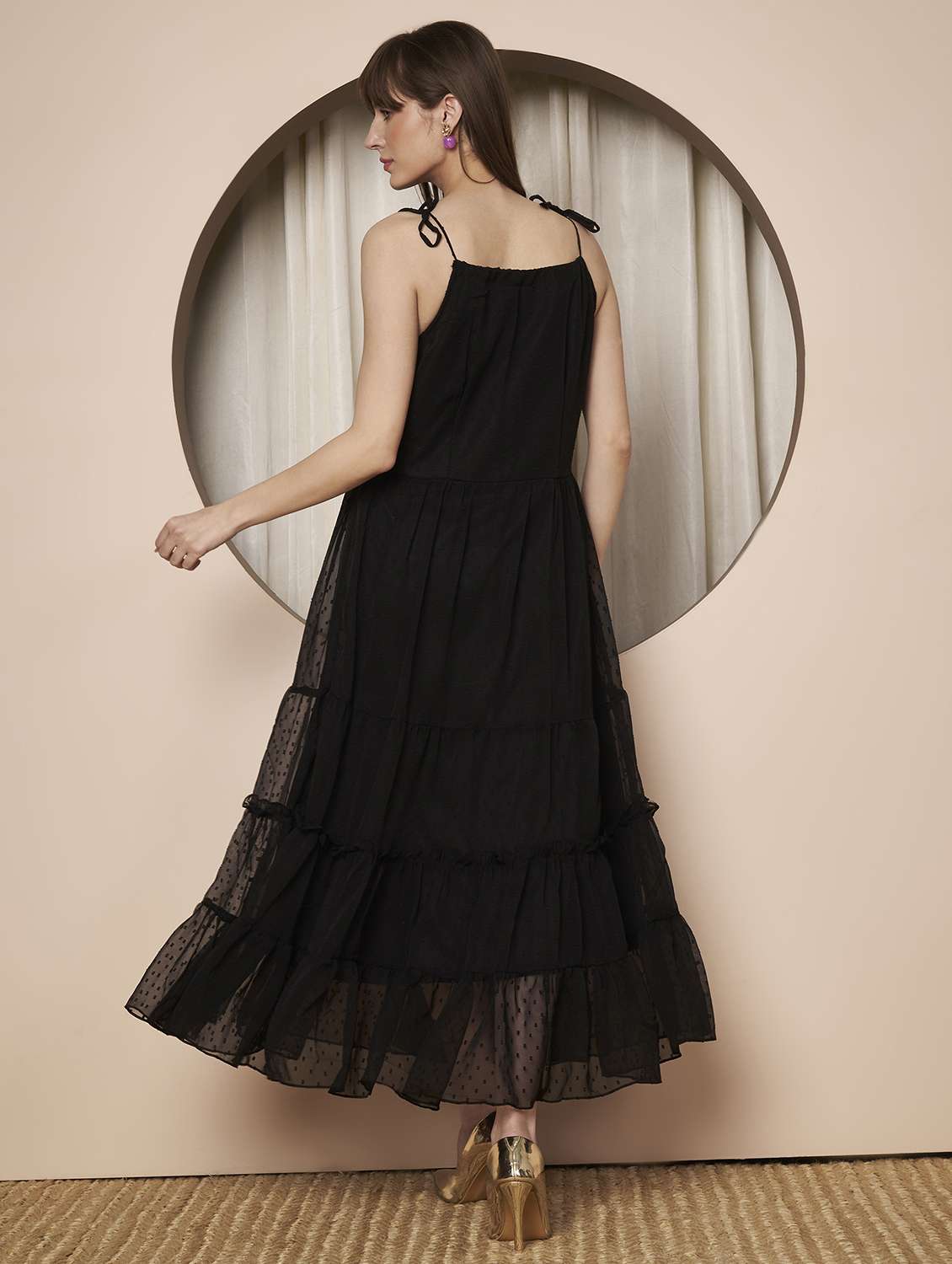 women solid shoulder strap tiered maxi dress - 22328809 -  Standard Image - 3