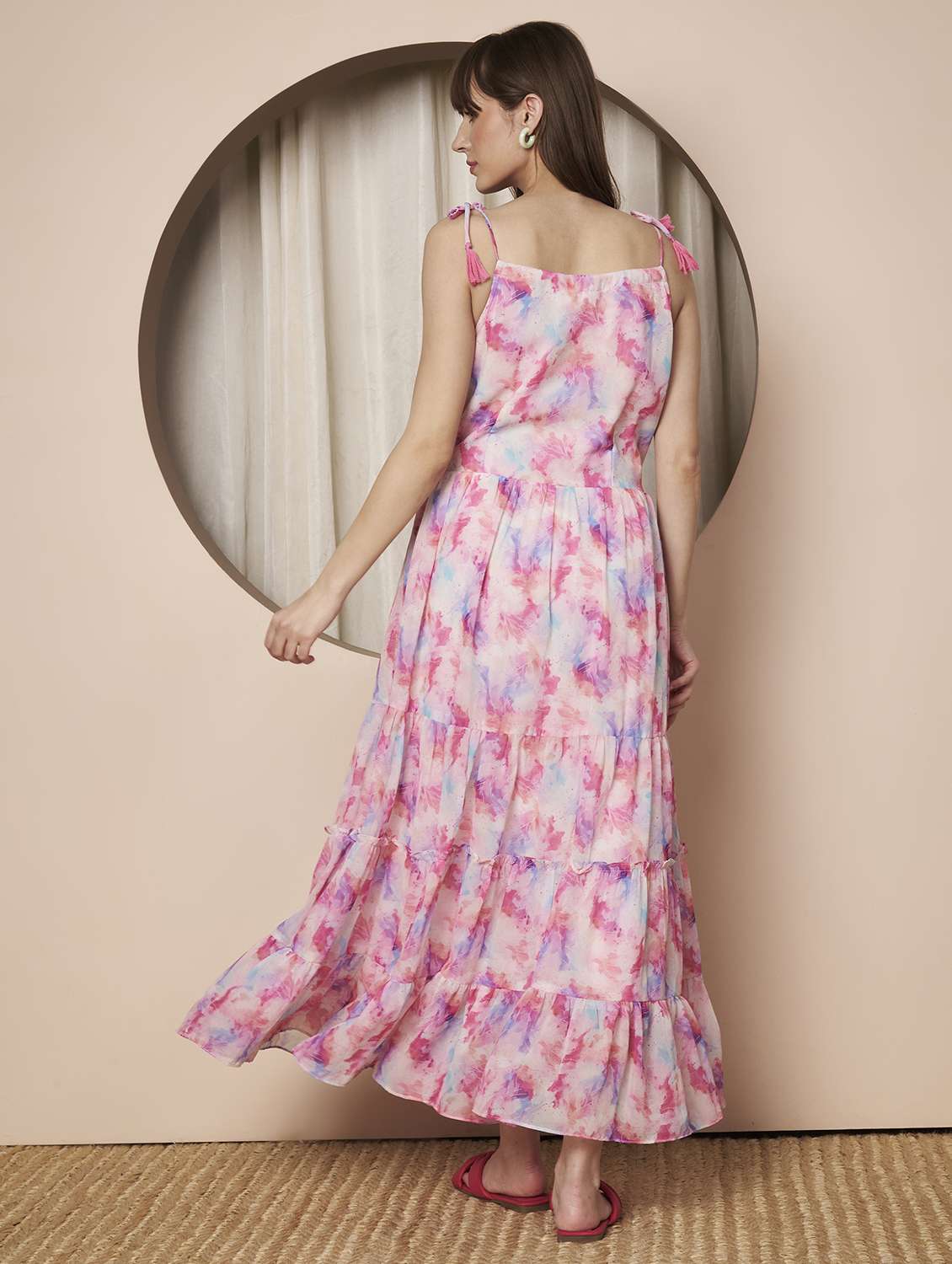 women printed shoulder strap tiered dress - 22328810 -  Standard Image - 3