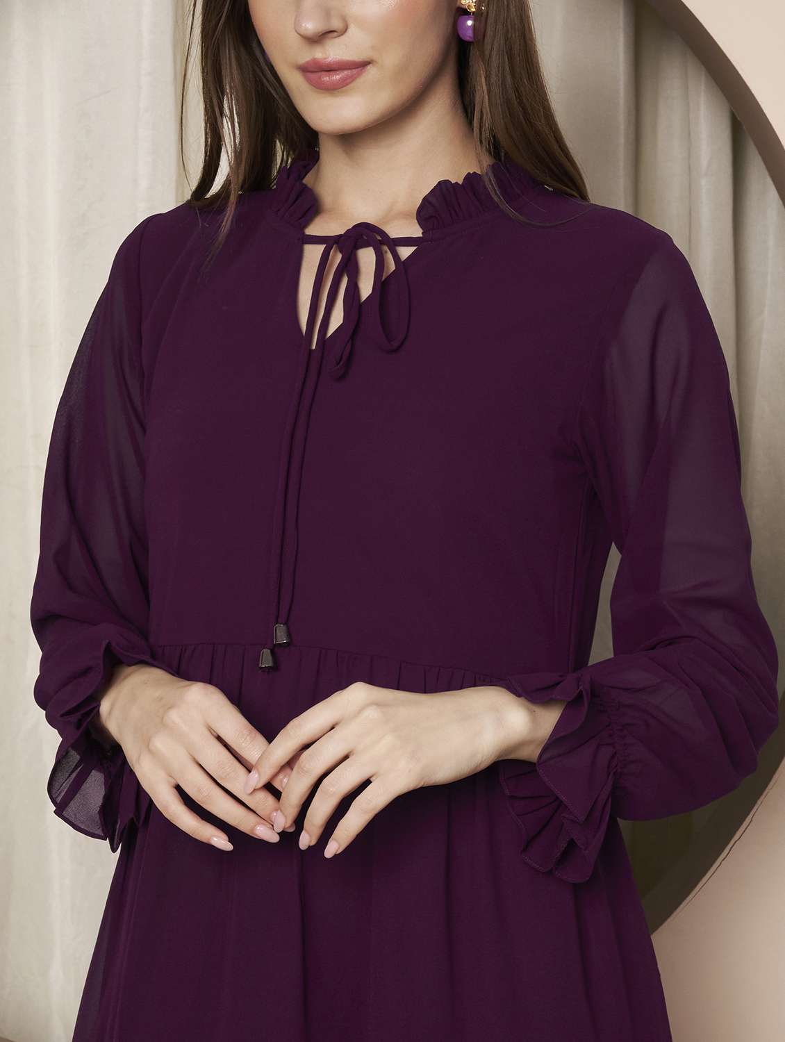 women solid long sleeve tiered maxi dress - 22328811 -  Standard Image - 5