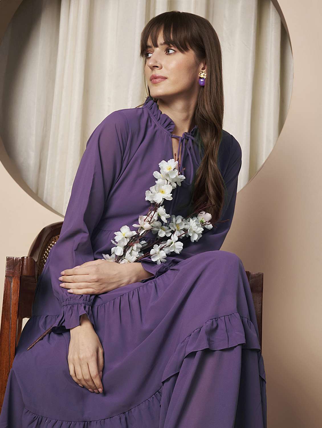 women solid long sleeve tiered maxi dress - 22328812 -  Standard Image - 5