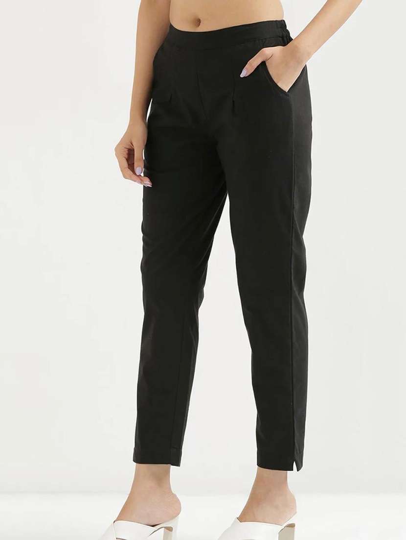 women solidmid rise tapered pant