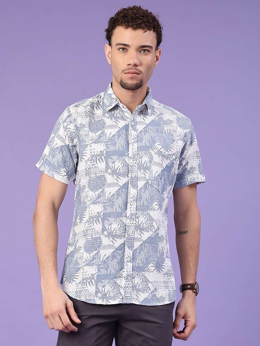 men blue cotton casual shirt