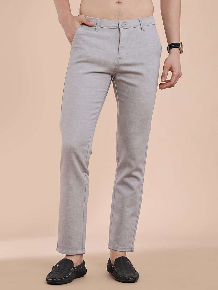men solid mid rise chinos casual trouser