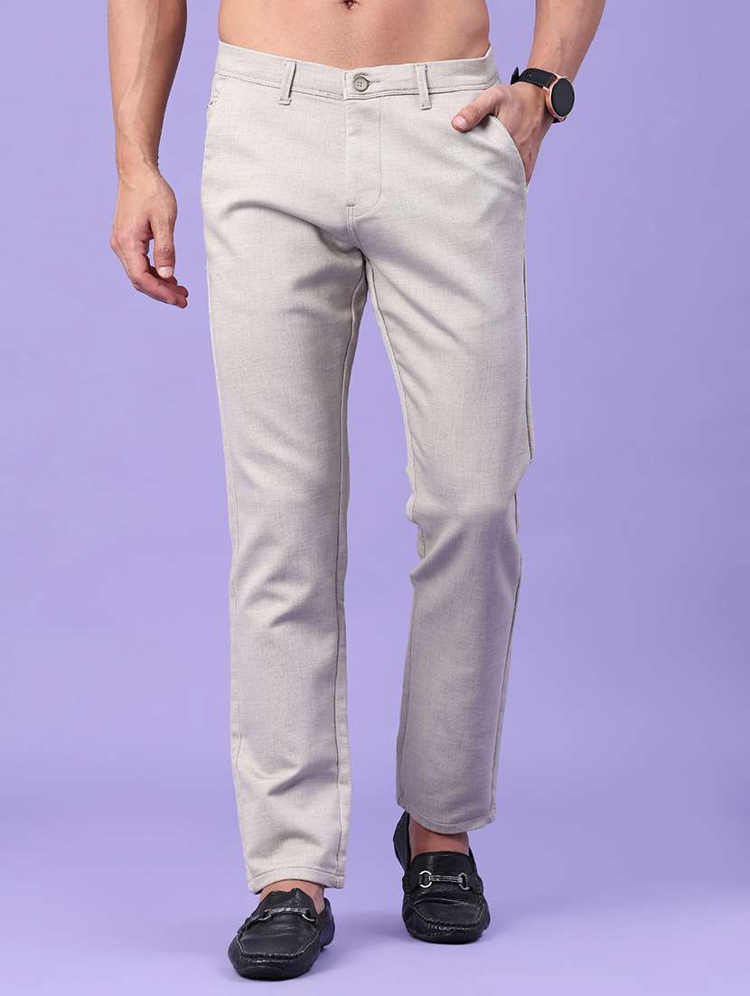 men solid mid rise chinos casual trouser