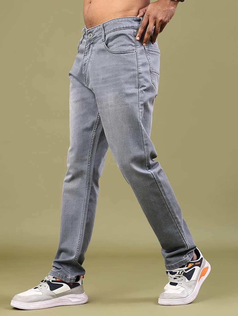 men washed mid rise full length jeans