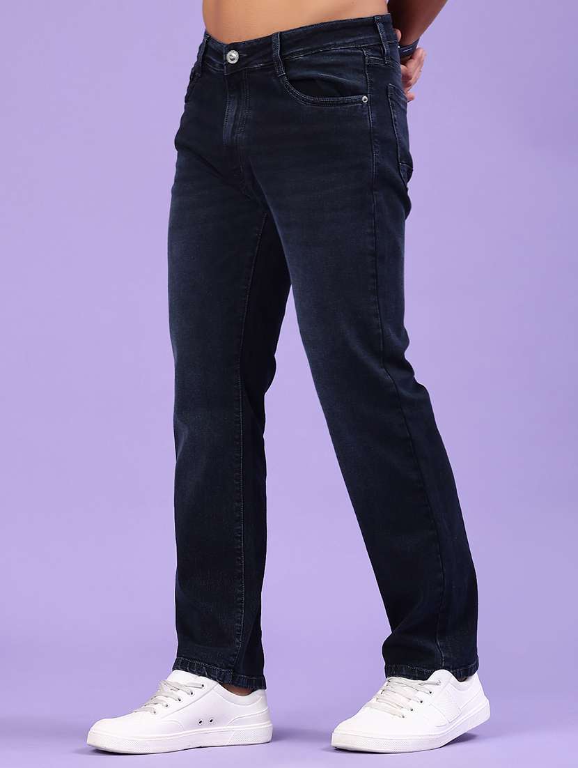 men washed mid rise full length jeans