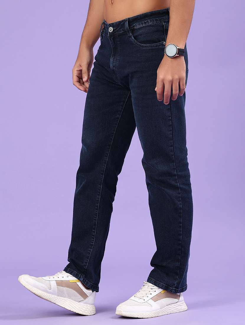 men washed mid rise full length jeans