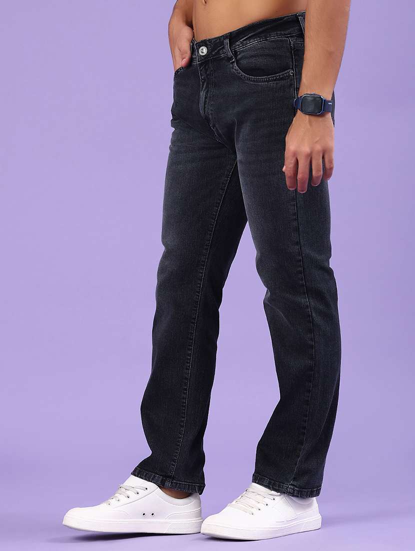 men washed mid rise full length jeans