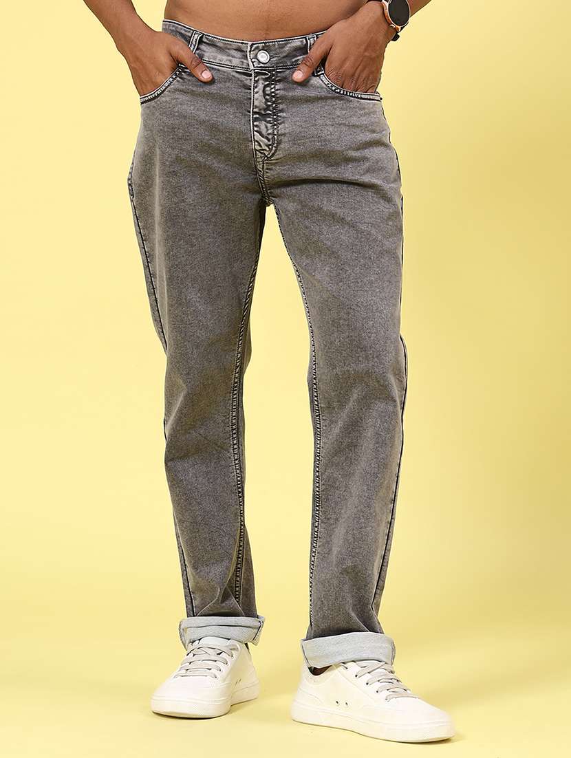 men plain mid rise full length tapered jeans