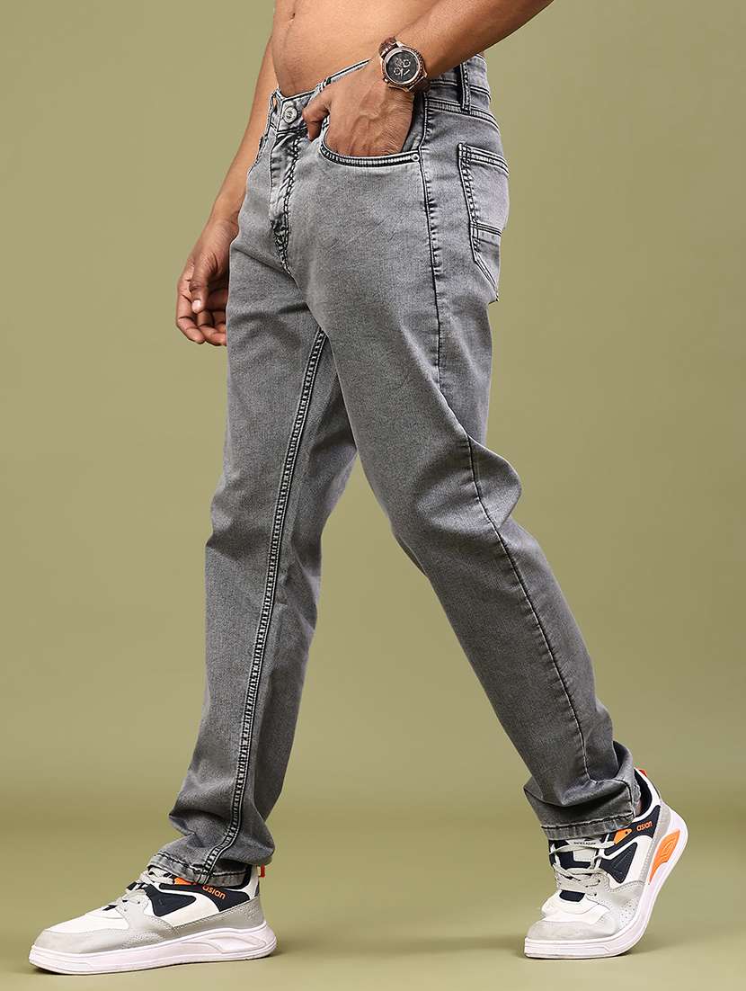 men washed mid rise full length jeans