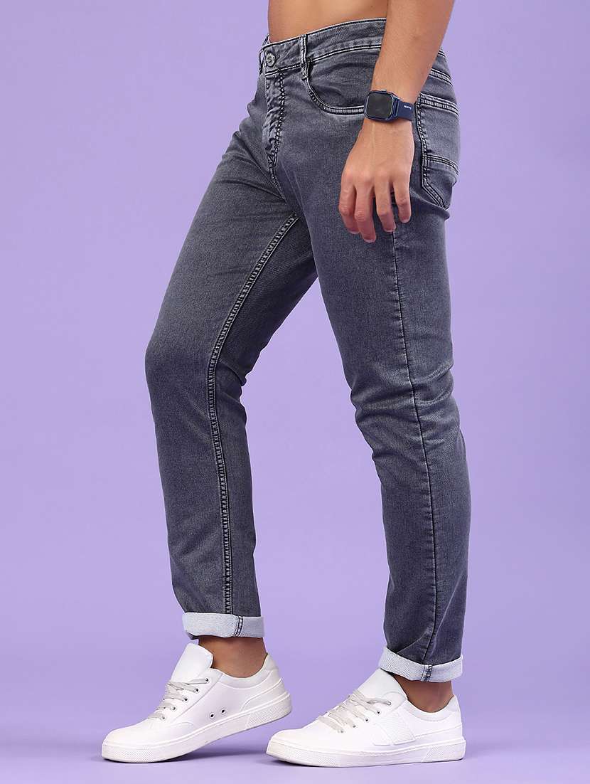 men plain mid rise full length jeans