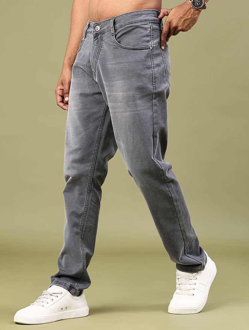 men washed mid rise full length jeans
