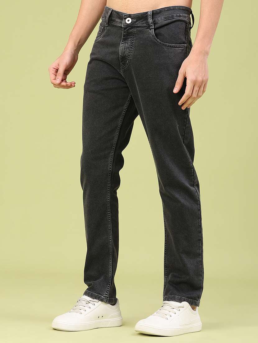 men plain mid rise full length jeans