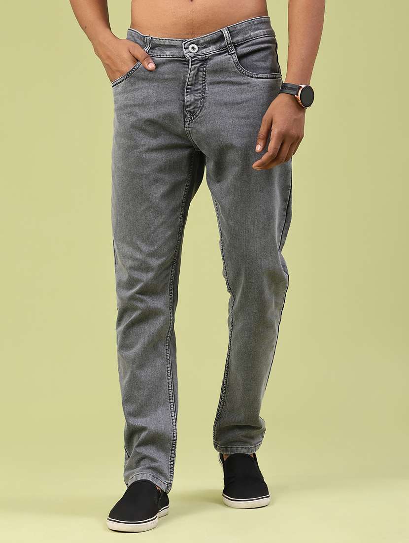 men plain mid rise full length jeans