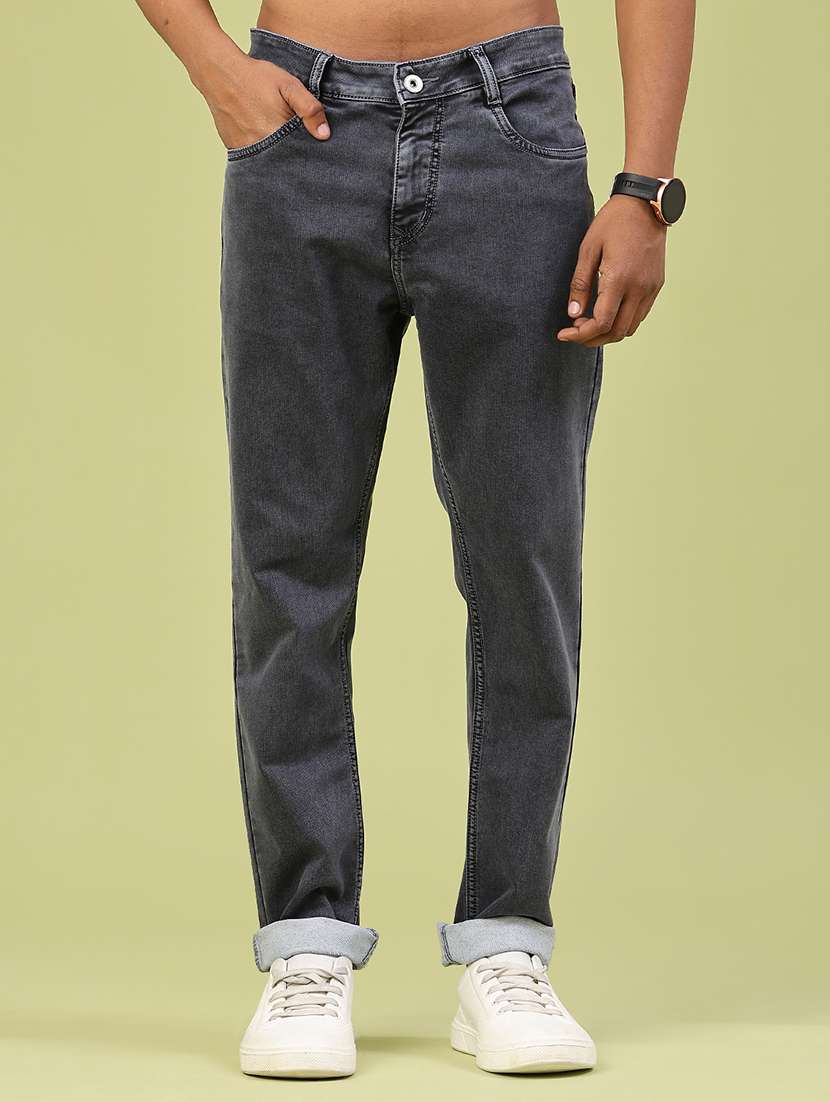 men plain mid rise full length jeans