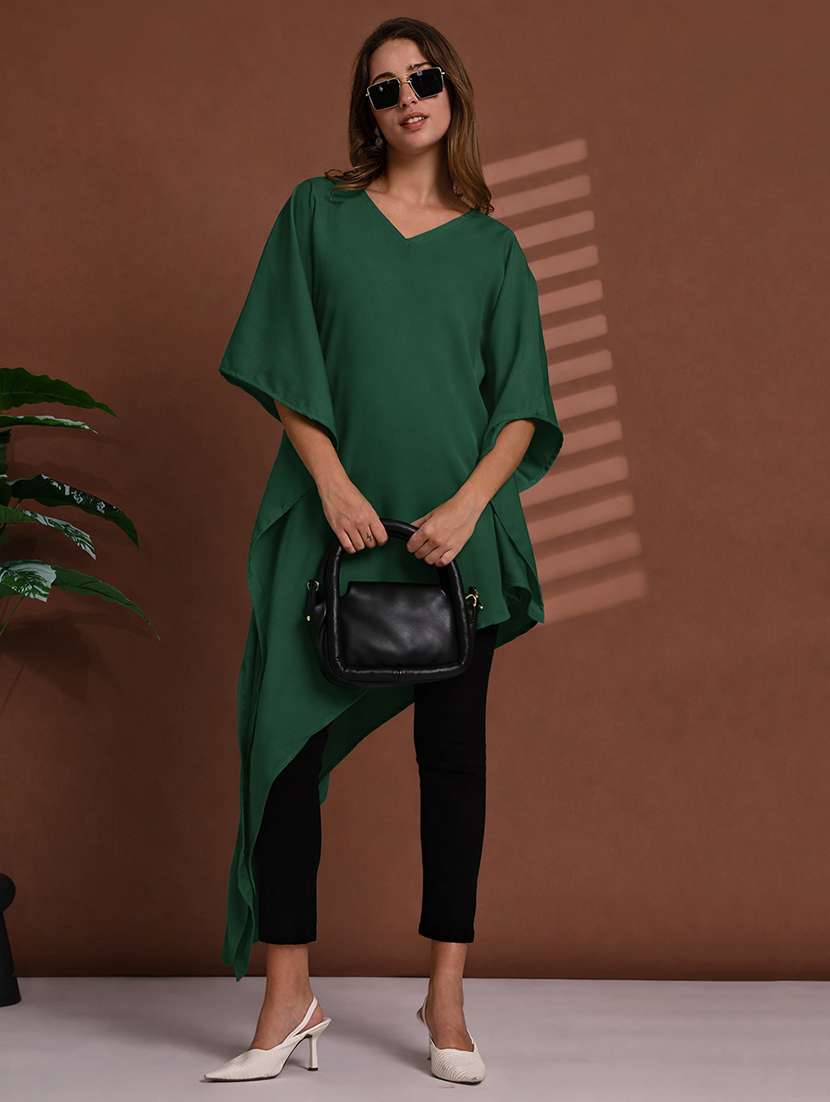 women solid kimono sleeve kaftan tunic