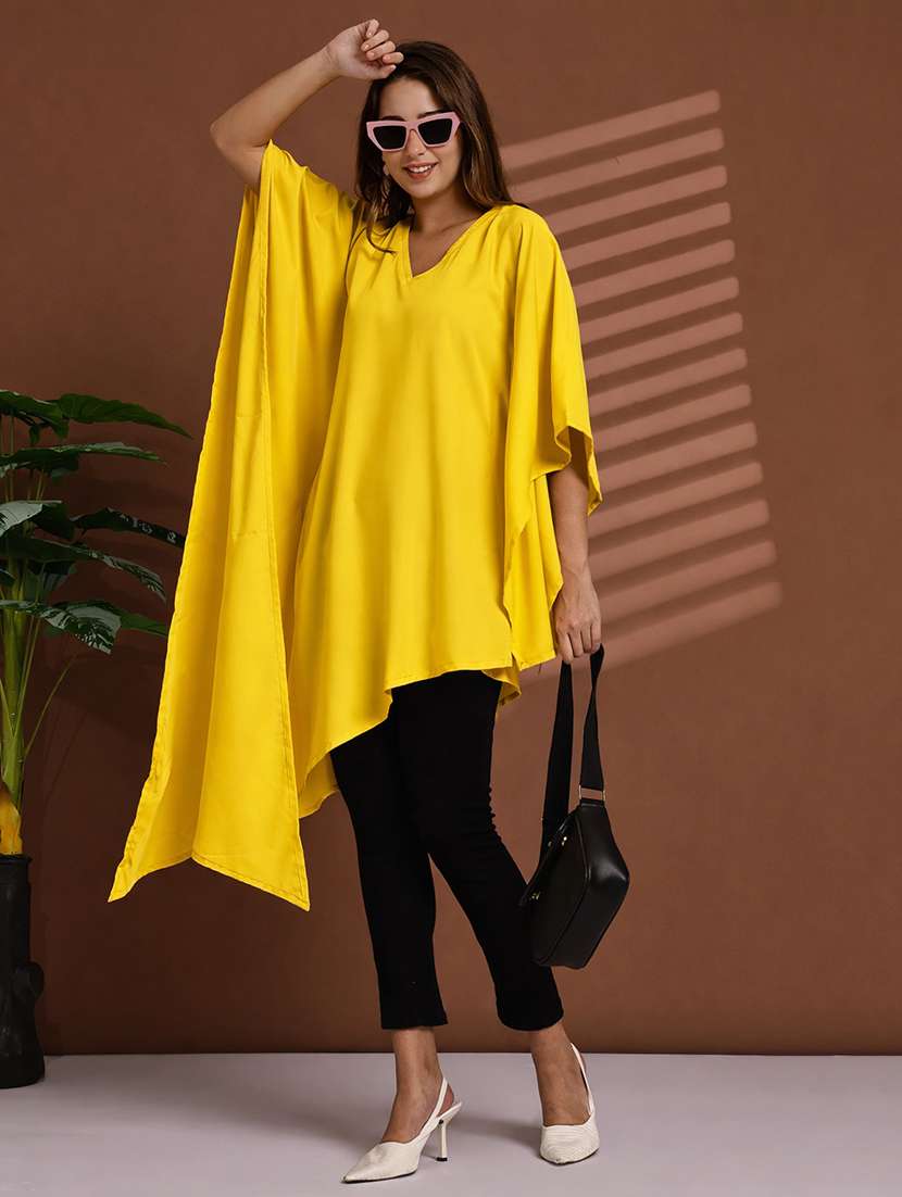 women solid kimono sleeve kaftan tunic