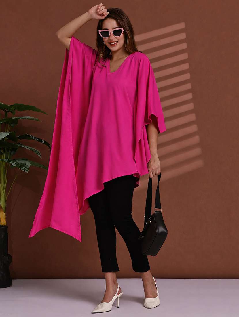 women solid kimono sleeve kaftan tunic